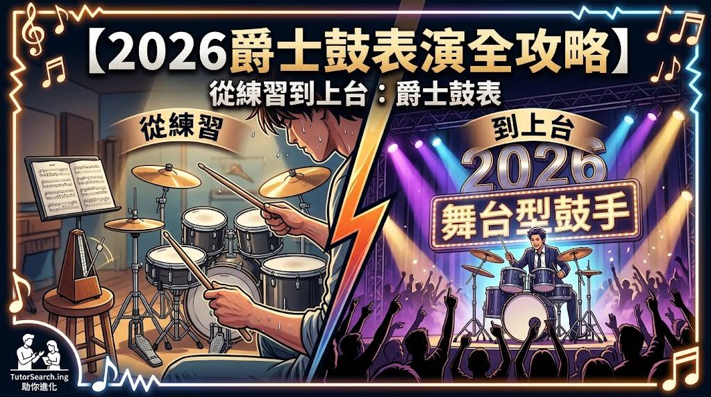 爵士鼓表演全攻略封面圖——鼓手舞台演出、打鼓技巧、樂隊合奏準備
