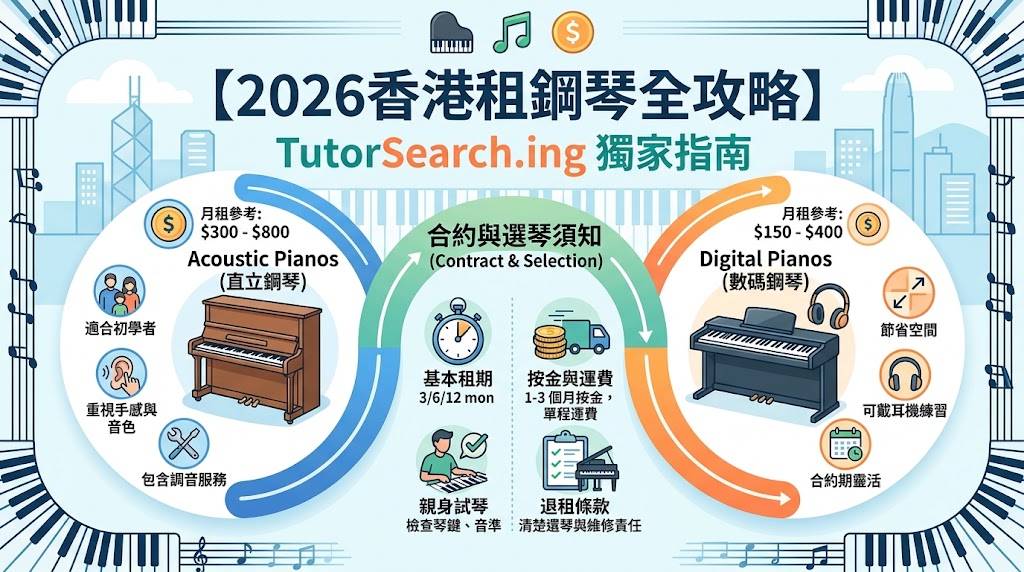 香港租鋼琴全攻略封面圖——租鋼琴價錢、數碼鋼琴租借、屋企練琴